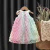 Sommar nyfödd baby flicka klänning för småbarn 1st födelsedag prinsessan klänningar mode söt blomma ärmlös klänning spädbarn kläder q0716