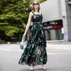 Mode Designer Dress Summer Women's Dress Spaghetti Strap Floral Print Chiffon Maxi Beach Dresses 210524
