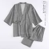 Kimono japonais traditionnel pour hommes pyjamas ensemble couleur unie pur coton samouraï ensemble de vêtements de nuit bain Yukata vêtements de nuit 210901