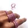 Anlände Baguette Cubic Zirconia Wedding Ring Kvinnor Smycken Micro Pave Cz Eternity Band Stack Rose Gold Pink Finger Ring