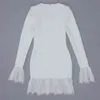 Białe Bandaż Suknie Kobiety Bodycon Sexy Z Długim Rękawem Koronki Botton Damskie Ubrania Lato Jesień Mini 210515