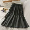 Harajuku Vintage Long Skirts Womens Summer High Waist Pockets Pleated Cargo Plus Size Ladies White Black Skirt jupe femme 210421