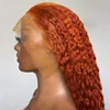 Onda profunda pequena gengibre cachear laranja renda dianteira frontal peruca sintética Mulheres pré-desenhadas resistentes ao calor Everyday Wigs 180% densidade HD Hairne natural