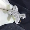 Zirkon büyük yay yüzüğü 925 sterling gümüş tam kristal köpüklü prenses kesim elmas bowknot kız doğum günü partisi chirstmas sonsuzluk4814869