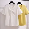 Chiffon Shirt Women Summer Short Sleeve Temperament V Neck Formal Yellow Thin Blouses Office Ladies Work Tops White 210604