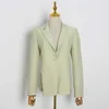 VHH Asymetryczny blezer dla kobiet Collar z długim rękawem Backless Hollow Out Beading Green Coats Styl Fashin Style 210930