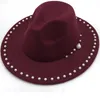 Pearl Spring Fedora Hoeden Wollen Grote Bravel Jazz Top Cap Dames Mode Casual Breed Bravel Hoed voor Mannen