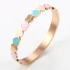 Gold Color Blue and Pink Enamel Forever Love Heart Charm Bangle&bracelet for Women Girlfriend Promise Wedding Jewellry Gifts Bangle