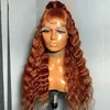 Medium Auburn Color 13x6 Spets Front Human Hair Wig Full Lacewigs Remy Brazilian Deep Wave Hairs Brown 360Lace Wigss för kvinnor förinställda