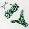 Omkagi Leopard Bikini Set Bandeau High Cut Solid Swimsuit Stroje Kąpielowe Kobiety Sexy Push Up Strój kąpielowy Beachwear 210611