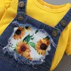 Zonnebloem kleding voor kinderen meisjes twee stuk outfits gele top denim jeans mode baby outfit Overalls 210529