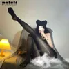 Yüksek Bel Crotchless Elastik Ultra İnce Çoraplar Bling Külotlu Seksi Yağ Açık Crotch Parlak Parlak Naylon Şeffaf Tayt Y1130