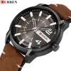 Marque de luxe CURREN Hommes Mode Sport Montre Hommes Quartz Analogique Date Horloge Homme En Cuir Montres Étanches Relogio Masculino 210517