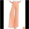 Kvinnor Capris Wholesalesummer Kvinnor Casual Side Split Chiffon Disco Loose High Waist Wide Ben Byxor Hip Hop Pants Palazzo Plus Storlek 8PD50