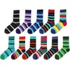 Peonfly Combed Men's Cotton Casual Happy Colorful Dress Striped Plaid Pattern Comfortable Party Gift Classic Socks X0710