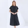 White Loose Shirt Dress For Women Stand Collar Short Sleeve Casual Minimalist Dresses Female Fashion 210520