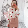 Bahar Nakış Kalp Kadın Kazak O-Boyun Kawaii Moda Kazak Gevşek Jumper Uzun Kollu Triko Kadın C-257 210914