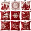 Christmas Red Linen Pillowcase Elk Snowman Printing Pillow Case Sofa Bedroom Pillows Cover 18 Color Home Decoration Supplies BH5213 TYJ