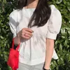 Chemisier blanc d'été femmes coton solide version coréenne doux mignon col rond chemise à manches courtes Blusa Feminina 14038 210518