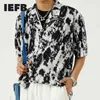 IEFB Herrkläder Sommarutveckling Koreanska Trend Ins Loose Vintage Mönster Kortärmad T-shirts Notched Collar Tops 9Y7449 210524