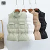 Ly Varey Lin Down Jassen Vest Vrouwen Winter Zakken Trekkoord Standkraag Mouwloze Double Breasted Losse Korte 210526