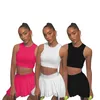 Summer Women Two Piece Dress Black Tank Top+Mini Kjol Solid Color 2st Plus Size S-2XL Outfits Tracksuits Fitness Clothing Sleeveless T-Shirt+Miniskirt 4954