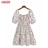 Tangada 여름 여성 꽃 프린트 프랑스 스타일 드레스 퍼프 짧은 소매 숙녀 미니 드레스 Vestidos 6Z107 210609