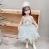 Handmad meisjes eenhoorn veer jurk voor kinderen pailletten borduurwerk parel prinses tutu monde 12m baby verjaardag kostuum 210529