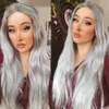 Perruque Lace Front Wig synthétique de couleur grise, perruque ondulée naturelle SOKU longue avec raie centrale, coiffure tendance en Fiber résistante à la chaleur pour femmes noires