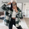 Casual plaid women blouse tweed coat Buttons pockets female blend coats Streetwear long sleeve loose ladies jackets 210414