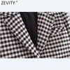 Women Vintage Plaid Print Casual Short Blazer Office Lady Retro Single Button Outwear Suits Chic Business Coat CT709 210420