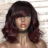 99J Ombre Wave Ludzkie Hair Scalp Top Peruki z Bangs 250% Gęstość Krótki Falisty Full Made Made For Women Lace