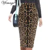 Vfemage kvinnor elegant ruched ruffle hög midja leopard print smal monterad casual work party penna midi mid-calf kjol 1023 210629