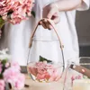 Vaso de vidro claro com alça de couro mesa de mesa recipiente de flores frasco de frasco de plantas frasco frasco decoração de casa 211215