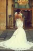 Noiva Vestido de New Style Church Bruidsjurk Mermaid Witte Appliques Strapless trouwjurken met veter omhoog