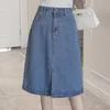 LY VAREY LIN Spring Summer Women A-line Denim Skirts Casual Button High Waist Split Mid Length Slim 210526