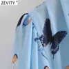 Women Elegant Notched Collar Butterfly Print Business Shirts Office Lady Pleat Puff Sleeve Blouse Roupas Chic Tops LS9045 210416