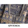 Kpytomoa النساء أزياء الجاكار اقتصاص محبوك سترة سترة خمر طويلة الأكمام زر متابعة أنثى قميص شيك القمم 210917