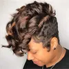 Perruques synthétiques Afron Pixie coupes courtes noir jaune vin vague d'eau aspect naturel résistant à la chaleur perruque de cheveux pour les femmes