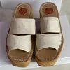 Mode Kvinnor Hight Espadrilles Plattform Sandal Woody Wedge Designer Tofflor canvas skor Flat Slide Sandaler Sommar Beach Högklackat Med Box 312