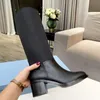 Bottines en cuir brossé pour femmes en nylon de qualité supérieure Talons épais noirs Chaussures à plate-forme Bottines de combat hautes à enfiler avec boîte