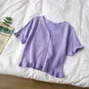 夏の女性のニットTシャツカーディガントップス韓国のレトロセクシーな紫色のホワイトフリル短編小説女性GD350 210506