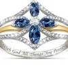 Kluster koreansk mode safir fyra bladblomma horse ögon diamant ring lady bridecluster två färg mtec2846867
