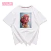 Harajuku pluma impresión camiseta de mujer 95% algodón moda casual suelta manga corta camiseta femenina arte estético tops de verano 210507