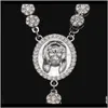 Colliers Pendentifs Drop Livraison 2021 Hommes Long Or Sier Plaqué Plein Glacé Strass Jésus Visage Avec Grande Croix Pendentif Collier Rosaire