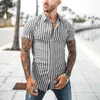 Männer Casual Hemden Männer Weiß Vintage Kurzarm Hemd 2022 Sommer Hawaiian Herren Gestreiften Druck Strand Mann Übergroßen Hemd Blusas