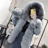 Winter Women Natural fur big collar Coat Denim loose fashion Fur detachable Rabbit lining Parka Leather Jacket 211018