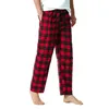 Kırmızı Siyah Ekose Pijama Pantolon Erkekler Lounging Rahat Ev PJS Uyku Dipleri Erkek Flanel Pamuk İpli Düğme Fly Pijama 210522