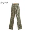 Vrouwen vintage bloem print slank fluwelen potlood broek femme kant rits vliegbroek dame retro casual chic p958 210420