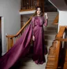 Grape Arabic Evening Dresses with Cape Long Sleeve Luxury Dubai Beaded Crystal lace Muslim kaftan middle east prom dress wear